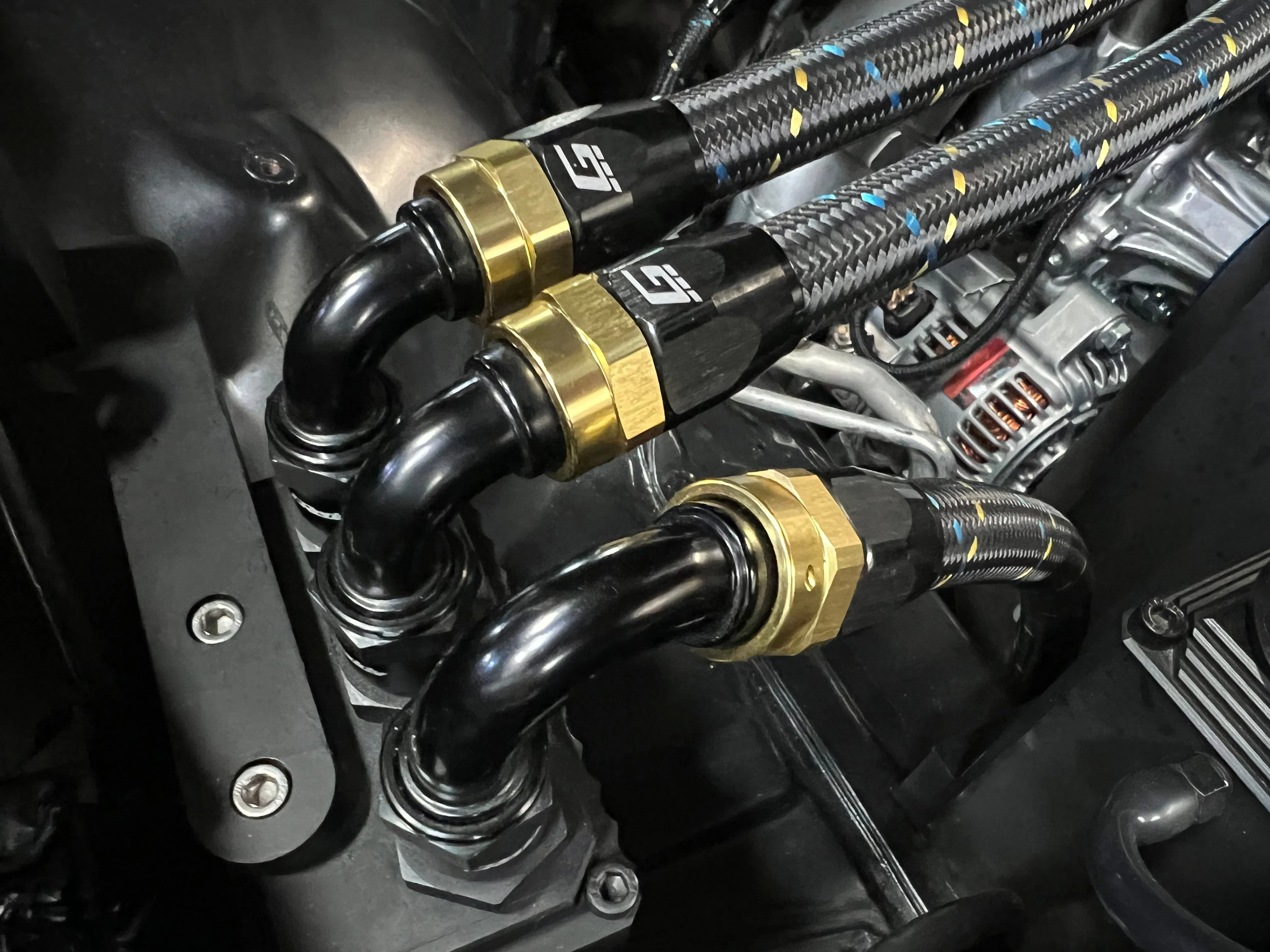GReddy -10 Nylon Braided Hose(per/ft) - Black / Gold / Blue - Image 5