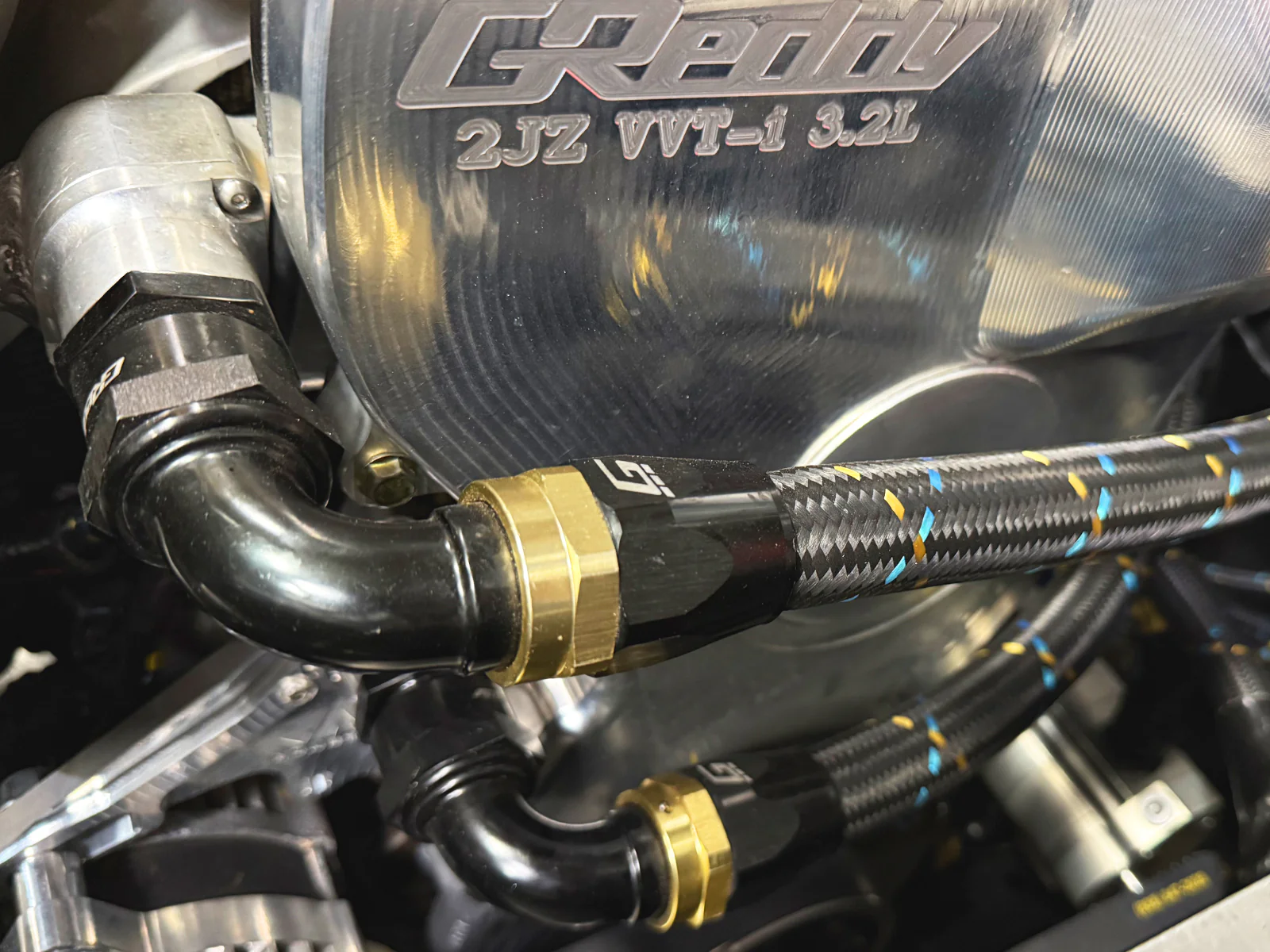 GReddy -16 Nylon Braided Hose (per/ft) - Black / Gold / Blue - Image 6