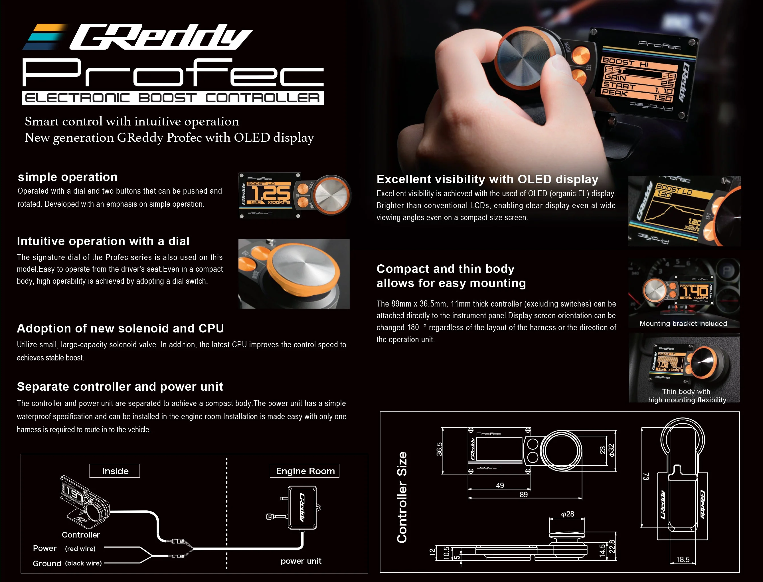 GReddy Profec - Electronic Boost Controller (8-Bar boost reading) Amber (OLED) - Image 4