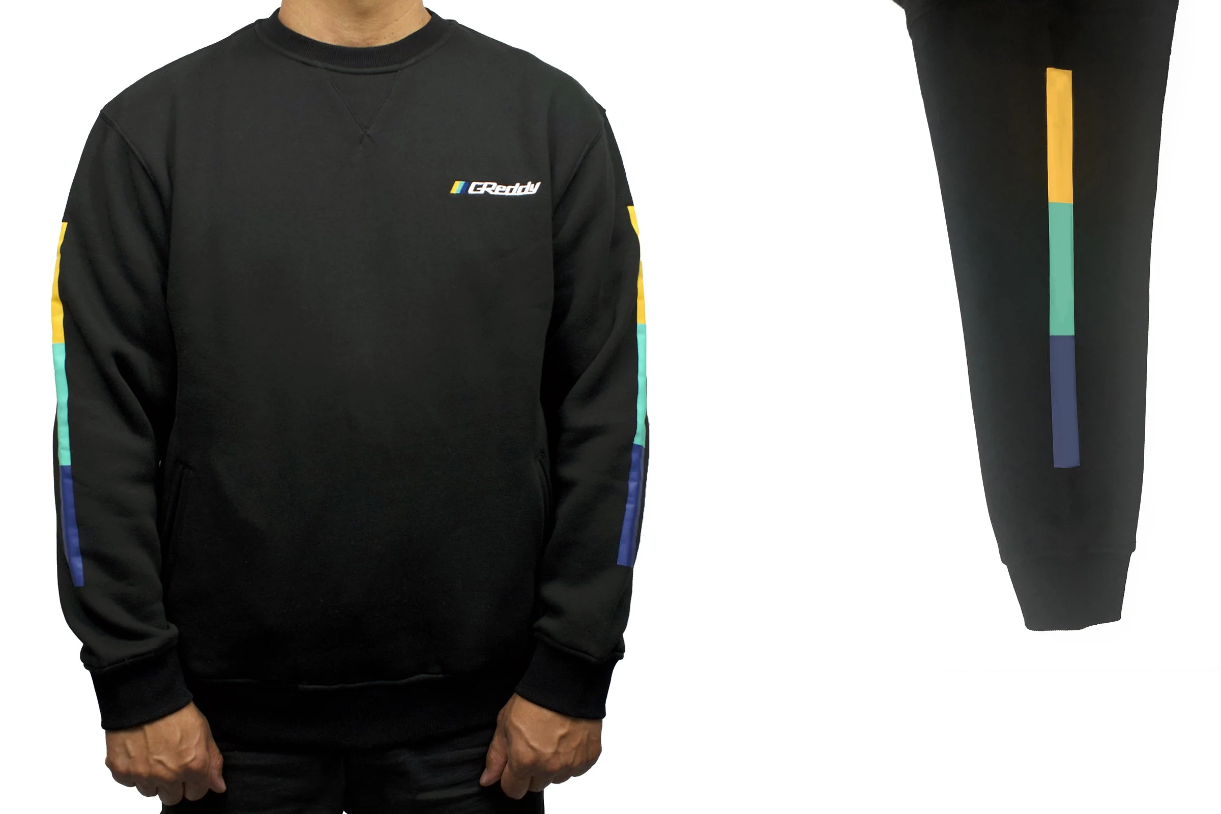 GReddy Embroidered Fleece, with Pockets and Sleeve stripes - Black - Image 6